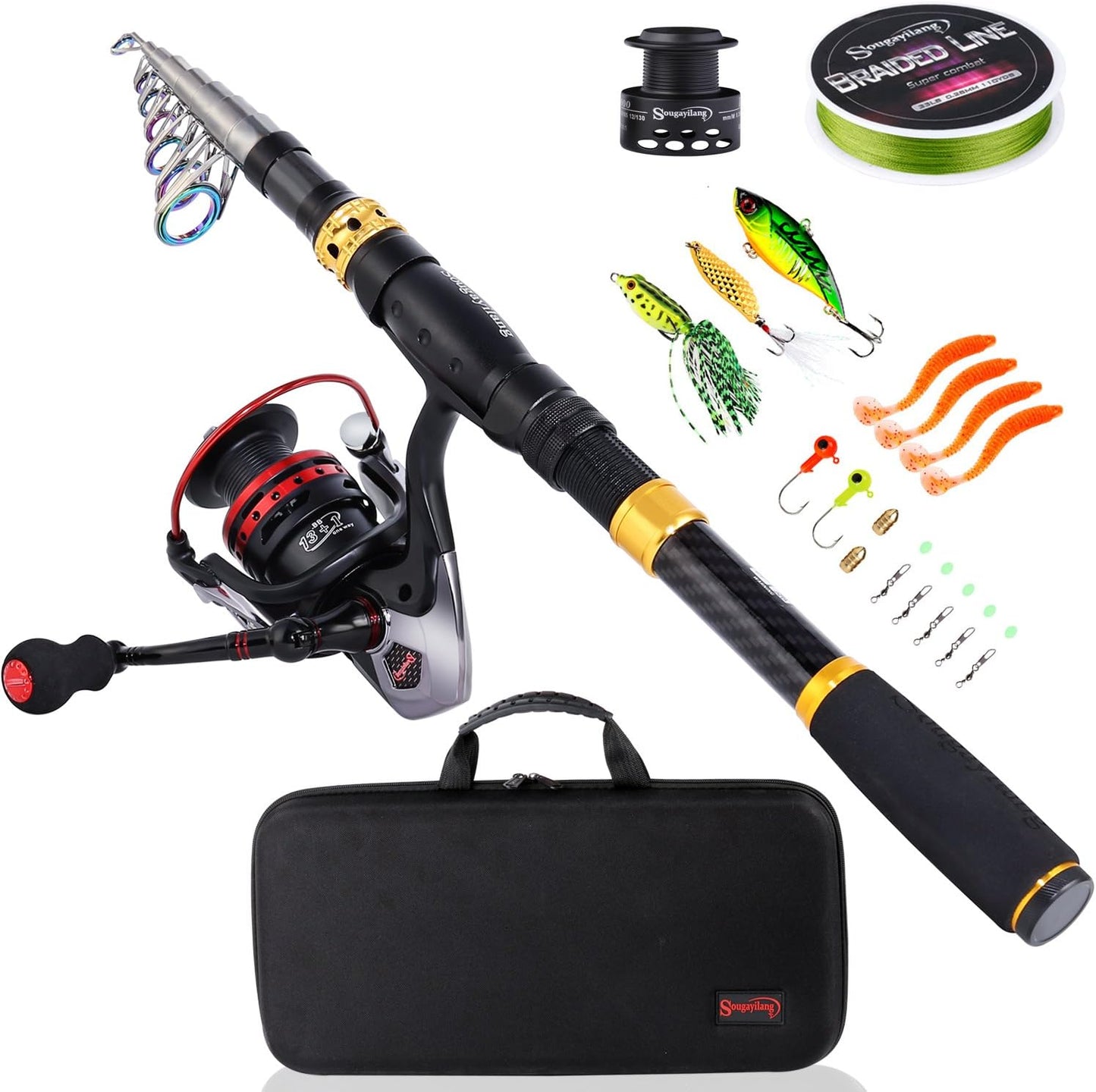Fishing Rod Reel Combo with Telescopic Fishing Pole Spinning Reel Carrier Bag for Travel Saltwater Freshwater Fishing