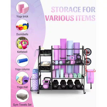 220 Lbs. Yoga Mat Storage Racks Gym Sports Equipment Storage Organizer with Black Finish