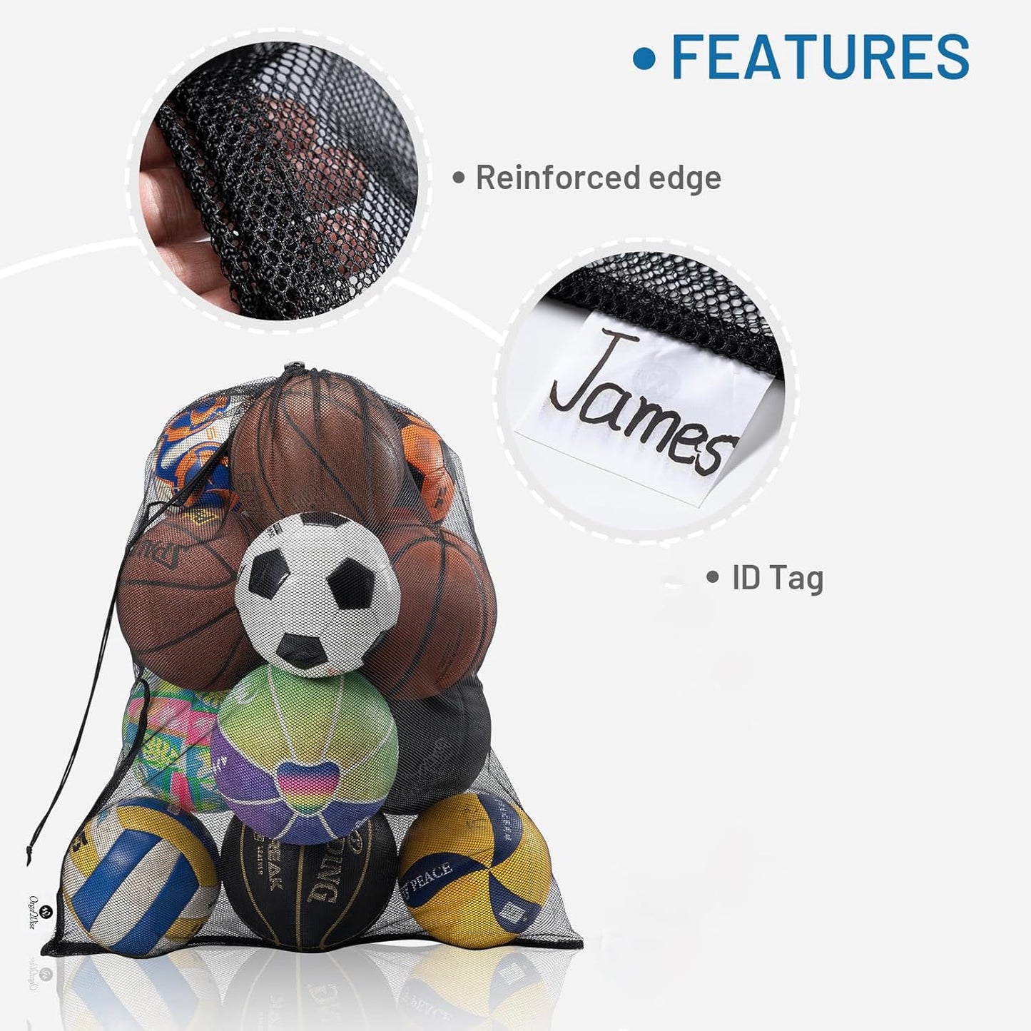 Heavy Duty Mesh Ball Net Bag(10-12Balls),Basketball and Soccer Mesh Net Bag,Mesh Equipment Bags for Sports,Extra Large Mesh Ball Bags Drawstring for Coaches,Gym Ball Net Storage Bag(2Pcs)