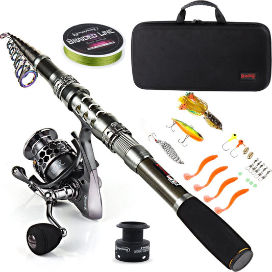 Fishing Rod Reel Combo with Telescopic Fishing Pole Spinning Reel Carrier Bag for Travel Saltwater Freshwater Fishing