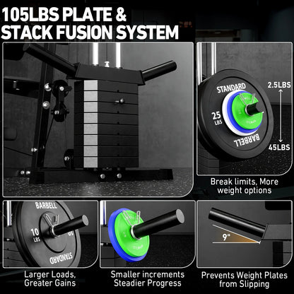 Multifunctional Home Gym System, Home Gym Station with 105LBS Weight Stack, All in One Workout Machine for Full Body Strength Training