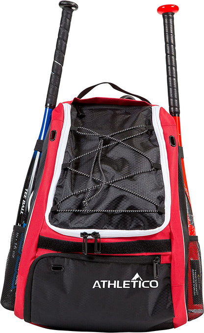 Baseball Bat Bag - Backpack for Baseball, T-Ball & Softball Equipment & Gear for Youth and Adults | Holds Bat, Helmet, Glove, & Shoes |Shoe Compartment & Fence Hook