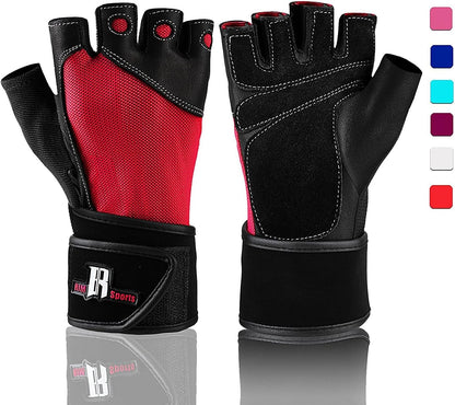 Premium Leather Weight Lifting Gloves with Wrist Support for Supreme Protection Wrist Wrap Gloves with Palm Padded and Thumb Protected Workout Gloves for Weightlifting, Pullups & Deadlift