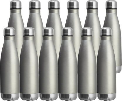 17Oz Sport Water Bottle 12 Pack Vacuum Insulated Stainless Steel Leak-Proof Double Wall Cola Shape Water Bottle,Keep Drinks Hot & Cold (Cold Gray,12 Pack)