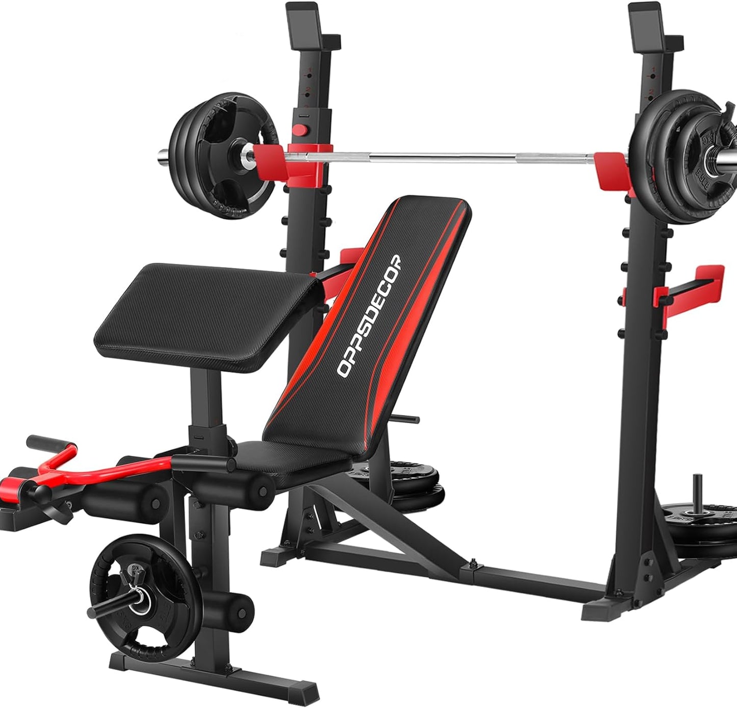 900LBS Weight Bench Set with Squat Rack Preacher Curl Weight Bench with Leg Extension Bench Press Set Workout Bench for Home Gym Full Body Workout