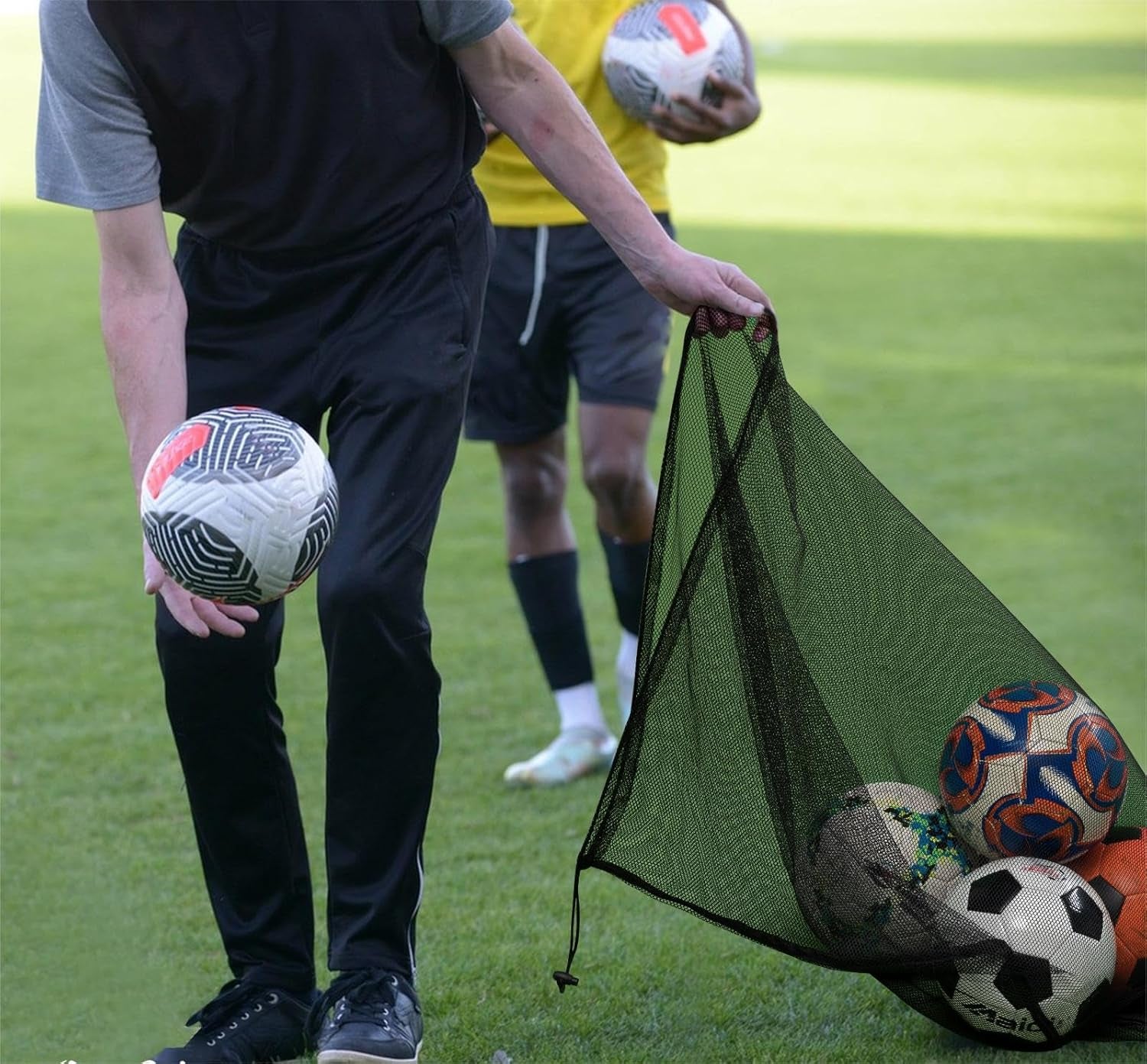 Heavy Duty Mesh Ball Net Bag(10-12Balls),Basketball and Soccer Mesh Net Bag,Mesh Equipment Bags for Sports,Extra Large Mesh Ball Bags Drawstring for Coaches,Gym Ball Net Storage Bag(2Pcs)