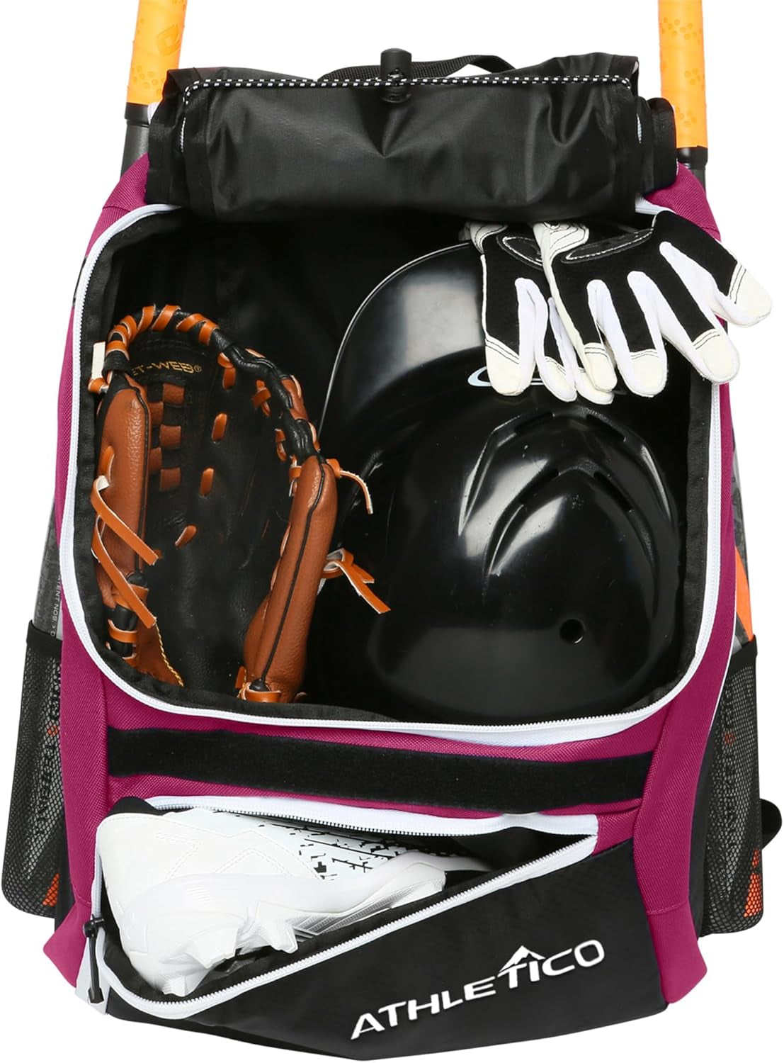 Baseball Bat Bag - Backpack for Baseball, T-Ball & Softball Equipment & Gear for Youth and Adults | Holds Bat, Helmet, Glove, & Shoes |Shoe Compartment & Fence Hook