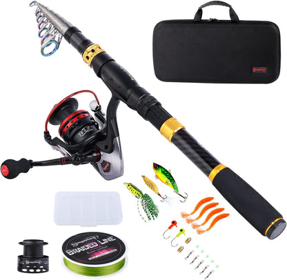 Fishing Rod Reel Combo with Telescopic Fishing Pole Spinning Reel Carrier Bag for Travel Saltwater Freshwater Fishing